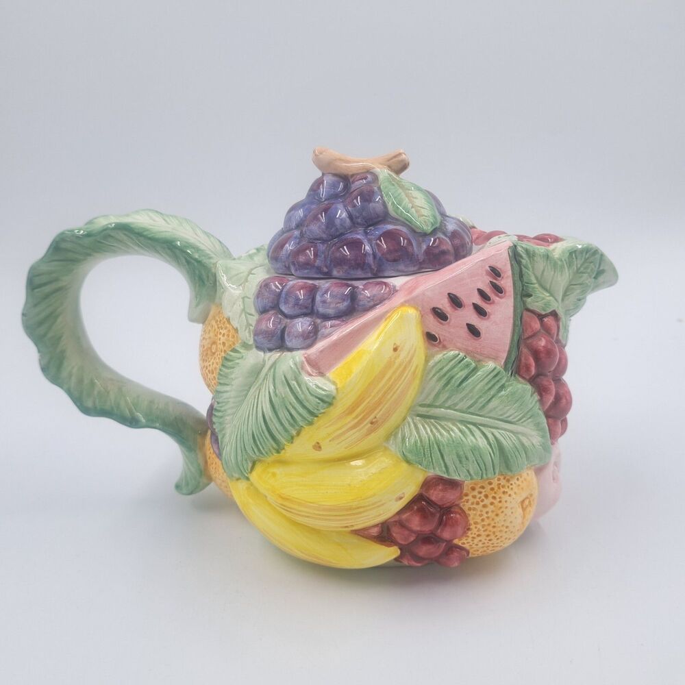 Vintage Fitz and Floyd Calypso Tropical Fruit Teapot 40oz 3D Majolica Style 1988